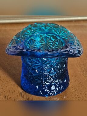 Fenton Glass Top Hat Blue Vintage 3" Glass Top Hat Vase Trinket Toothpick Holder
